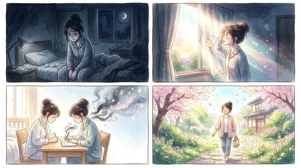 朝の絶望から、小さな習慣を通じて自分を取り戻し、笑顔で外へ踏み出すストーリー