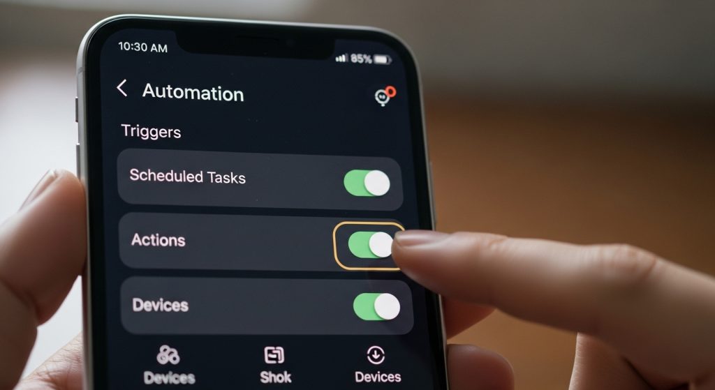 SwitchBotアプリでの自動化設定画面。日本語で分かりやすいインターフェース