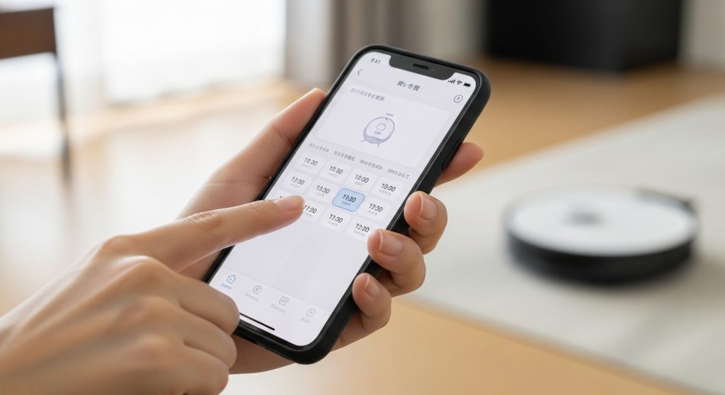 外出先からスマホアプリで掃除を開始させるスマートな家事管理
