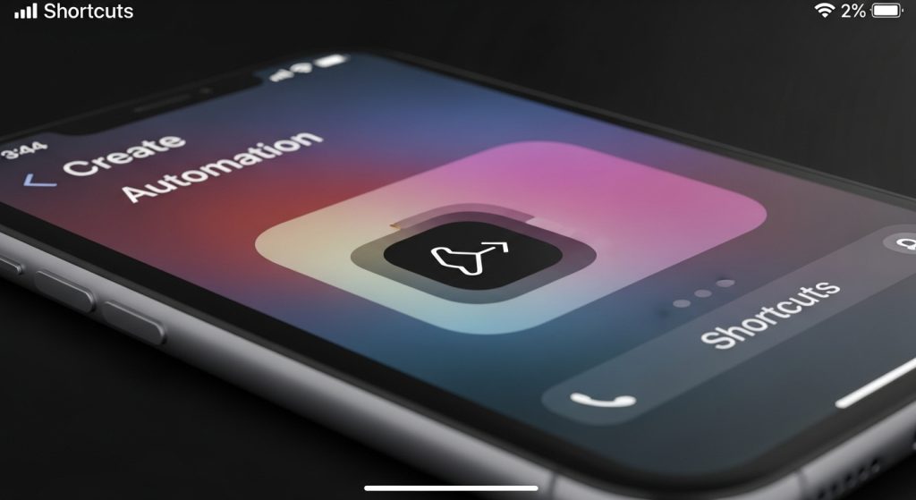 iPhoneのショートカットアプリでオートメーションを作成している画面のクローズアップ